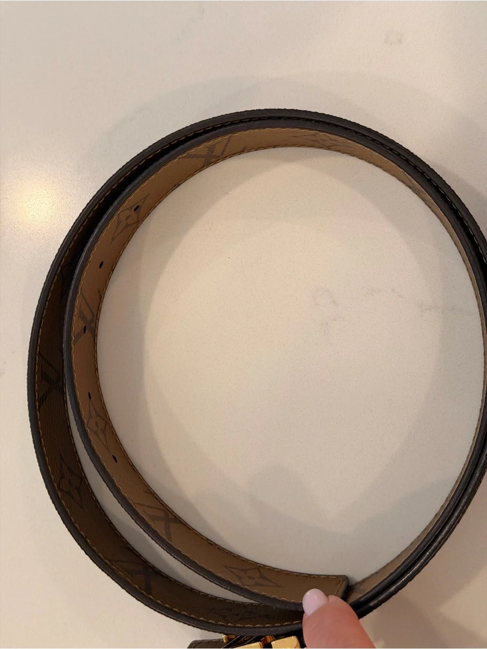 Louis Vuitton Brown Monogram Leather Belt with Gold LV Buckle
